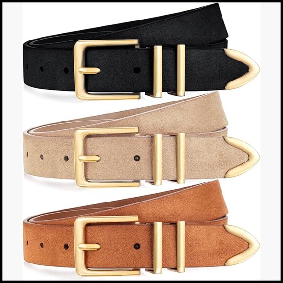3 Pack Women\'s Faux Leather Belts with Gold Buckle for Jeans Dresses